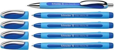 Produktbild von Kugelschreiber Set Schneider Slider Memo XB & Rave XB Blau 4+1 mit Etui