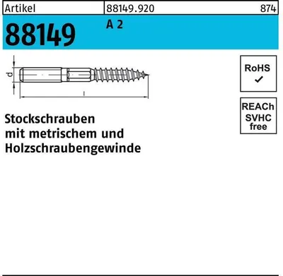 Produktbild von Reyher  Stockschrauben A 2 Typ 23E M 8x100 A 2 (50 Stück)