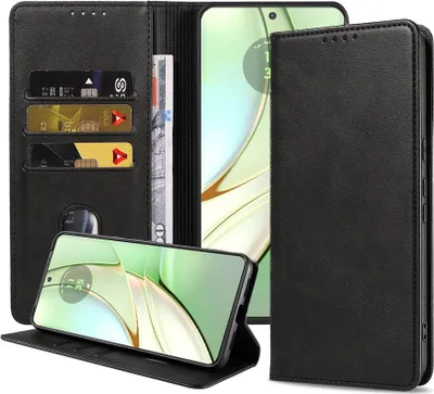 Produktbild von Geeignet für Motorola Edge 40 Handytasche Kunstleder mit Magnetverschluss und Kartenhalter Bookcase mit Klappe - Wallet Case mit Kartenfach - Schwarz - Smartphonics
