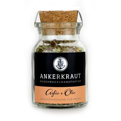 Image de Ankerkraut mélange d'épices pour aglio e olio dans un bocal en liège 50 g de condiment pour pâtes