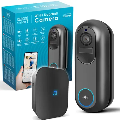Produktbild von Delight Video-Türklingel mit Kamera und WLAN – Gegensprechanlage – Full HD 1080p – 5 bis 8 Monate Akkulaufzeit! - Bewegungserkennung und Nachtsicht - Türklingeln mit Kamera - 55387BK