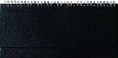 Productafbeelding van Bureaukalender Balacron zwart 2024 - Kantoorkalender 29,7x13,5 cm - met registersnijde - Bureaukalender - verlengde achterkant - 1 week per 2 pagina's