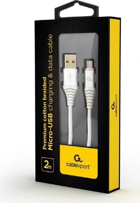 Immagine prodotto di gembird Baumwoll Micro-USB-Ladekabel, 2m, silber/weiß