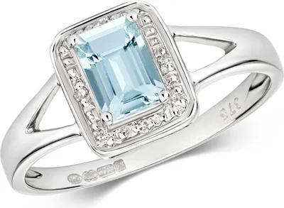 Produktbild von Funkelndes Feuer Wunderschöner 9 Karat (375) Weißgold Damen - Diamant Solitärring Brillant-Schliff H - PK mit Aquamarin, 50 (15.9); TRS28644RSK
