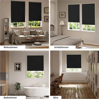 Produktbild von WOLTU Verdunklungsrollo ohne Bohren, Thermorollo Klemmfix Fensterrollo Seitenzugrollo easyfix Sichtschutz und Sonnenchutz, Klemmrollo für Fenster & Tür, Schwarz 95x160 cm