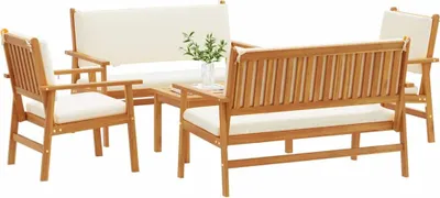 Imagen del producto de vidaXL Juego de sofás de jardín, 5 piezas, 4 plazas, color marrón, madera de acacia maciza