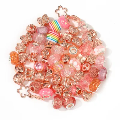 Produktbild von Großlochperlen Glasperlen Charm Mix mit 60 Perlen, Rosa