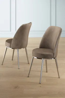 Two chairs are shown in a room with light blue walls and light wood flooring.