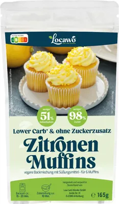 Produktbild von Locawo Low Carb Zitronen Muffins | Rührkuchen | Backmischung 165g