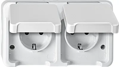 Produktbild von Merten SCHUKO-Doppel-Steck- MEG2320-8019 Dose polarweiß waag. m.BRS AQUASTAR