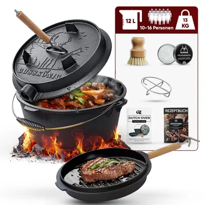 Obrázok produktu pre Gusskönig Eingebrannter Dutch Oven Set 12L ohne Fuesse