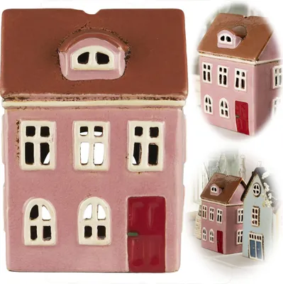 Produktbild von LS-LebenStil Teelichthaus Lichterhaus Nyhavn 15cm Rosa Keramik Fachwerkhaus Teelichthalter  Windlicht Kerzenständer Wohnzimmer, Fensterbank