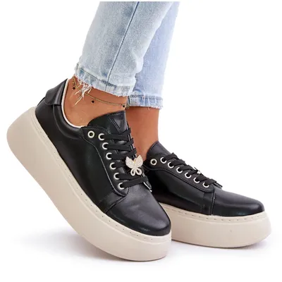 Produktbild von Skórzane Sneakersy Damskie Na Platformie Z Przypinką Vinceza 89101 Czarne 40