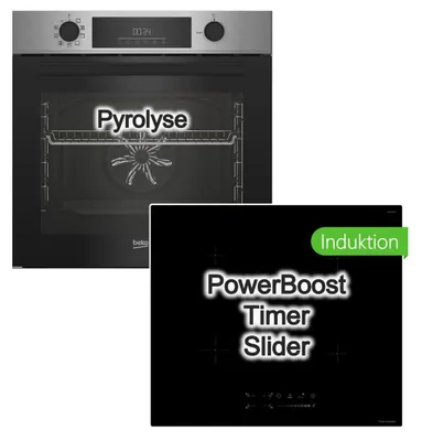 Produktbild von Herdset BEKO Backofen Pyrolyse Elektroniksteuerung+ keenberk Induktionskochfeld Booster Slider Touch Control