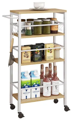 Image de Chariot de rangement de cuisine sur roulettes, à 4 niveaux, avec poignée