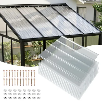 Produktbild von Peviasot 10er Set FRP Lichtplatten 90x100 cm, 1 mm Trapez-Wellplatten klar, UV-Schutz, hagelfest & wetterfest, inkl. Schrauben für Terrassendach Carport