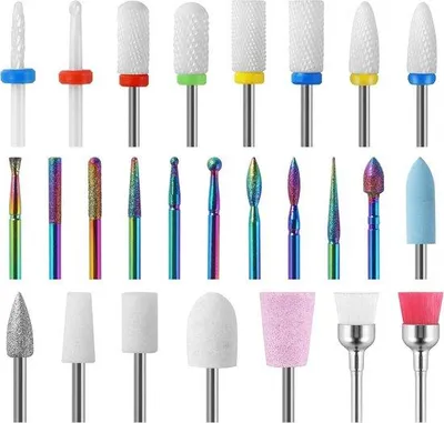 Productafbeelding van 26 stuks nagelfreesbits set met 8 keramische nagelfreesopzetstukken voor professionele en beginners gebruik, ideaal voor nagelstudio en thuis