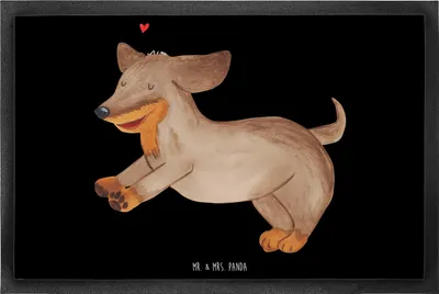 Produktbild von Mr. & Mrs. Panda Schmutzmatte Hund Dackel 60 x 90 cm - Schwarz - Geschenk, Hunde, Herz, Schmutzfangmatte, Fussmatte, Schmutzfänger, Fußabtreter, Sprüche, Abtreter, Braun