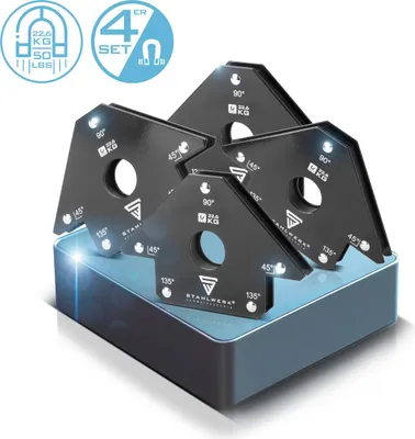 Immagine prodotto di STAHLWERK staffa magnetica per saldatura set di 4 22,6 kg 50 lbs pratico magnete per saldatura