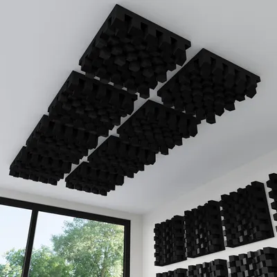 Produktbild von 2er-Pack – Selbstklebender Akustikdiffusor „Sirius“|50x50cm|2D-QRD-Decken-und Wandpaneel|Echokontrolle und Schalldiffusor|[Schwarz|SIRIUS-Stick-On]