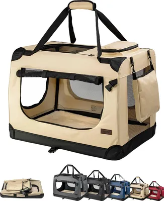 Immagine prodotto di box da trasporto per gatti in tessuto lionto pieghevole, box da trasporto ventilato con accesso a zip e morbido cuscino interno, 60x42x44 cm, beige