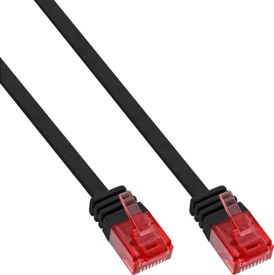 Produktbild von InLine Patchkabel flach, U/UTP, Cat.6, schwarz, 1m, 1 m, Cat6, U/UTP (UTP), RJ-45, RJ-45, Schwarz