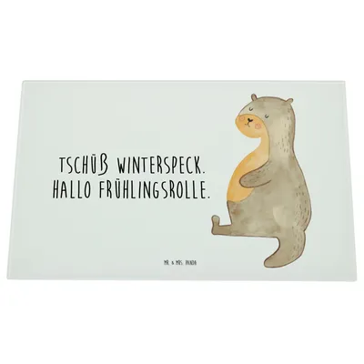 Produktbild von Mr. & Mrs. Panda Glas Schneidbrett Otter Bauch - Weiß - Geschenk, Schneidebrett Aus, Schneidplatte, Schneideplatte, Sportmuffel, dick, Winterspeck, Hackbrett