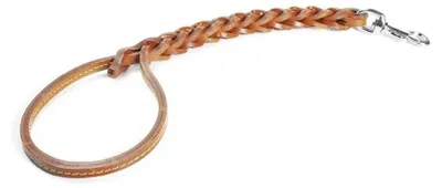 Productafbeelding van Lederen lijntje met drievoudige greep en karabijnhaak van staal | Kleur: beige, maat: [maat]