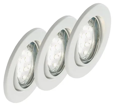 Immagine prodotto di Lampada da incasso a LED set da 3 orientabile IP23 GU10 Ø 8,6 cm 3W bianco metallo Briloner