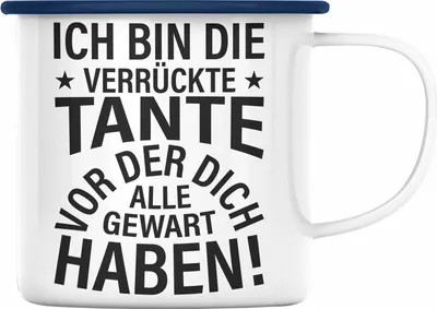 Produktbild von Trendation - Lustige Emaille Tasse für Beste Tante der Welt Geschenk Geburtstag Lustig - Ich Bin Die Tante Vor Der Dich Alle Gewarnt Haben (Blau)