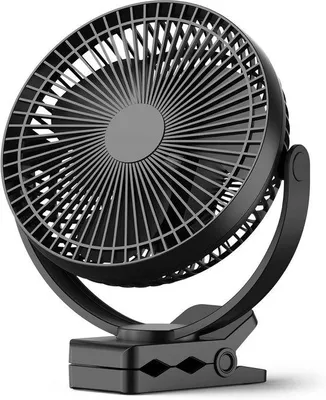 Immagine prodotto di Ventilatore elettrico a 3 velocità, rotazione a 360 gradi, supporto a morsetto, per ufficio, passeggini, campeggio e camera da letto - Nero