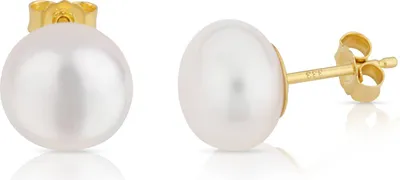 Produktbild von Paar 10mm echte Süßwasserperle Ohrstecker 333 Gelb Gold Bouton Perlen Ohrringe