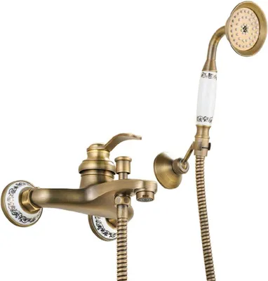 Produktbild von Badewannenarmatur mit Duschfunktion, wandmontierter Retro-Duschmischer aus Messing mit Einhebelmischer, Einhebel-Badezimmerarmatur.