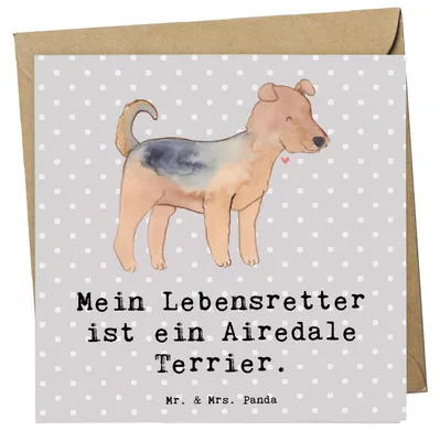 Produktbild von Mr. & Mrs. Panda Grußkarte Airedale Terrier Lebensretter - Grau Pastell - Geschenk, anlasskarte, doppelkarte, Glückwunschkarte, Klappkarte, faltkarte