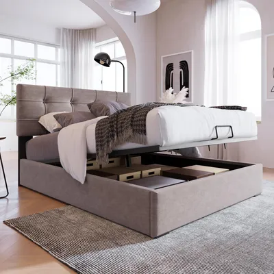 Image de MODFU Lit Coffre Simple 90x200 avec Ouverture Hydraulique, Coffre de Rangement Spacieux, Revêtement Velours et Structure Métal - Sans Matelas - Gris