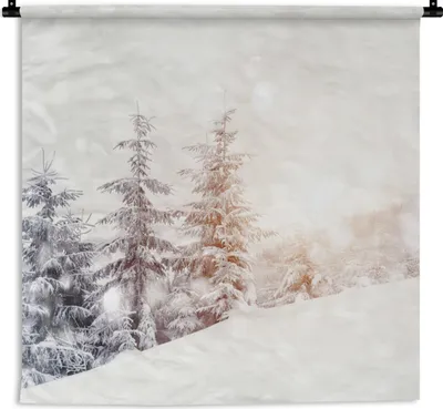 Produktbild von MuchoWow® Wandteppich Wandbehang Baum - Schnee - Winter 60x60 cm Tapisserie Dekoration Wandtuch - Dekorationen - Wand Decke