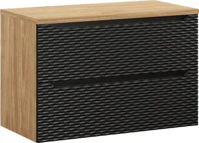 Immagine prodotto di Mobile Bagno 90 Cm Nero Opaco Rovere + Piano In Rovere Moderno