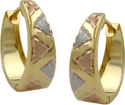 Produktbild von Creole Ohrring 14x13x5mm Klappscharnier tricolor diamantiert 9Kt GOLD gold 14x13x5mm