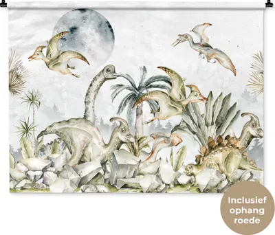 Produktbild von MuchoWow® Wandteppich Wandbehang Dinosaurier - Kinder - Dschungel - Grün - Tiere - Natur 150x112 cm Tapisserie Dekoration Wandtuch - Wanddecke - Wandteppiche