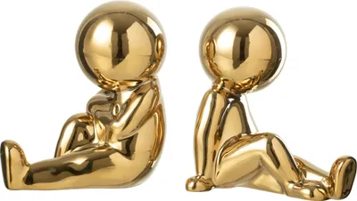 Produktbild von J-Line Set Von 2 Buchstütze Marcel Steingut Goldfarben