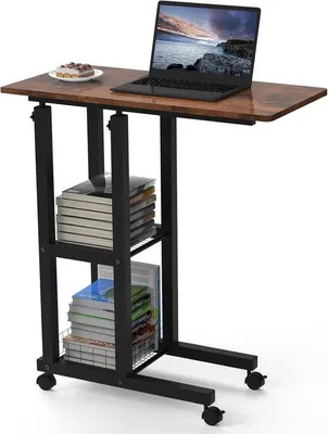 Produktbild von Famanu Beistelltisch höhenverstellbar mit Rollen und Stauraum für Laptop und Kaffee