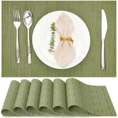 Imagen del producto de Juego de individuales, 6 unidades, de vinilo tejido, lavable, resistente al calor, para cocina y jardín