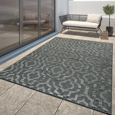 Produktbild von Moderner Outdoor Teppich Wetterfest Innen & Außenbereich Marokko Design In Grau Größe 160x230 cm