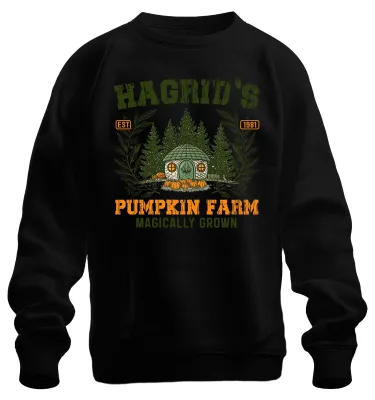 Productafbeelding van Hagrids pompoenboerderij, magisch, Harry Potter, Halloween, herfst, vintage, uni, sweatshirt, zwart, maat XL