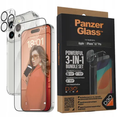 Produktbild von PanzerGlass ® 3-in-1 Set iPhone 15 Pro, Apple, Apple - iPhone 15 Pro, Trockene Anwendung, Schockresistent, Transparent, 1 Stück(e)