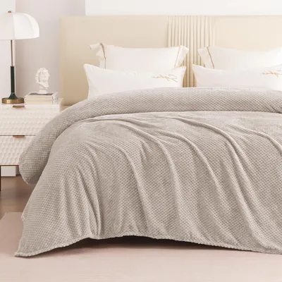 Obrázok produktu pre Flisová deka 220x240 cm, vaflový vzor, camel, na posteľ a gauč