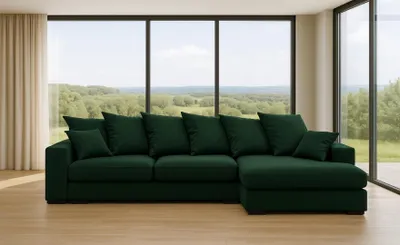 Produktbild von Kaiser Möbel  Ecksofa mit schlaffunktion und bettkasten, Sofa L-form, Couch L-form Gabon Grün Ottomane Rechts