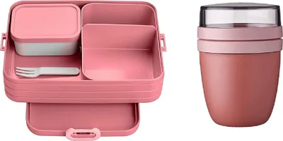 Produktbild von Mepal 2-tlg Starter Set Snacks to go – Bento-Lunchbox Large mit Lunchpot – praktischer Müslibecher – Brotdose mit Fächern, geeignet für bis zu 8 Butterbrote, TPE/pp/abs, 0 mm Vivid Mauve