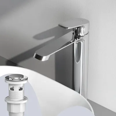 Productafbeelding van AM.PM Wastafelmengkraan, hoog model, met klik-afvoer, wastafelkraan, chromen afwerking