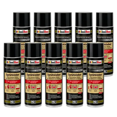 Produktbild von Isolbau Sprühkleber - 10 x 500 ml Extra starker Kleber für Heimwerk & Industrie - Klebe-Spray für Schaumstoff, Holz, Stoff, Leder, Filz uvm